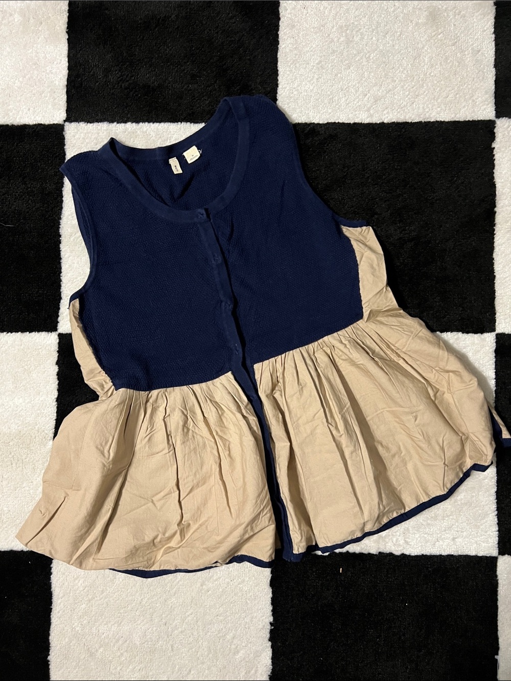 Moth Navy and Beige Ruffled Button-Front Tank